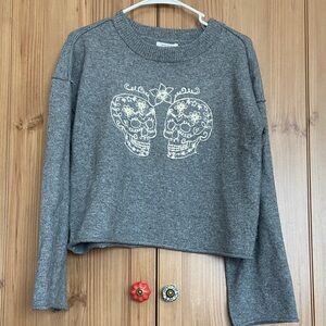 Haute Hippie Day of the Dead Gray Sugar Skull Embroidered Sweater M Worn Once